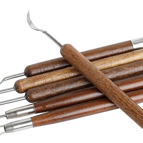 KOBWA 6pcs Carving Tools Wood Handle Clay Sculpting Tools Set Chisel Modeling Clay Tools - Thumbnail 3