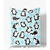 Penguin Blanket Warm Plush Penguins Flannel Throw Blanket Super Soft Fleece Cozy Fuzzy Penguin Stuffed Animal Blanket Gifts for Kids Teens Adults Room Decor 40"X50"
