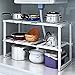 YOMYM 2 Tiers Expandable Kitchen Storage Multi-Functional Rack Adjustable Under Sink Organizer Storage Shelf Cabinet