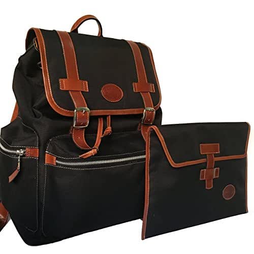 Petros Leather Backpack+Laptop Sleeve 13" Black Canvas and