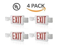 Sunco Lighting 4 PACK - UL Listed- Single/Double Face LED Combo Emergency EXIT Sign with 2 Head Lights and Back Up Batteries- US Standard Red Letter Emergency Exit Light