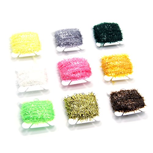 SAMSFX 90 Meters Fly Tying Materials Ice Chenille Flash Chenille Line Specific 9 Colors Assorted Small or Medium (9 Colors Chenille)