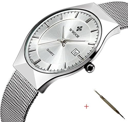 Mens Luxury Casual Sports Calendar Date Quartz Watches Date Mesh Steel Strap Ultra Thin Dial Clock Silver