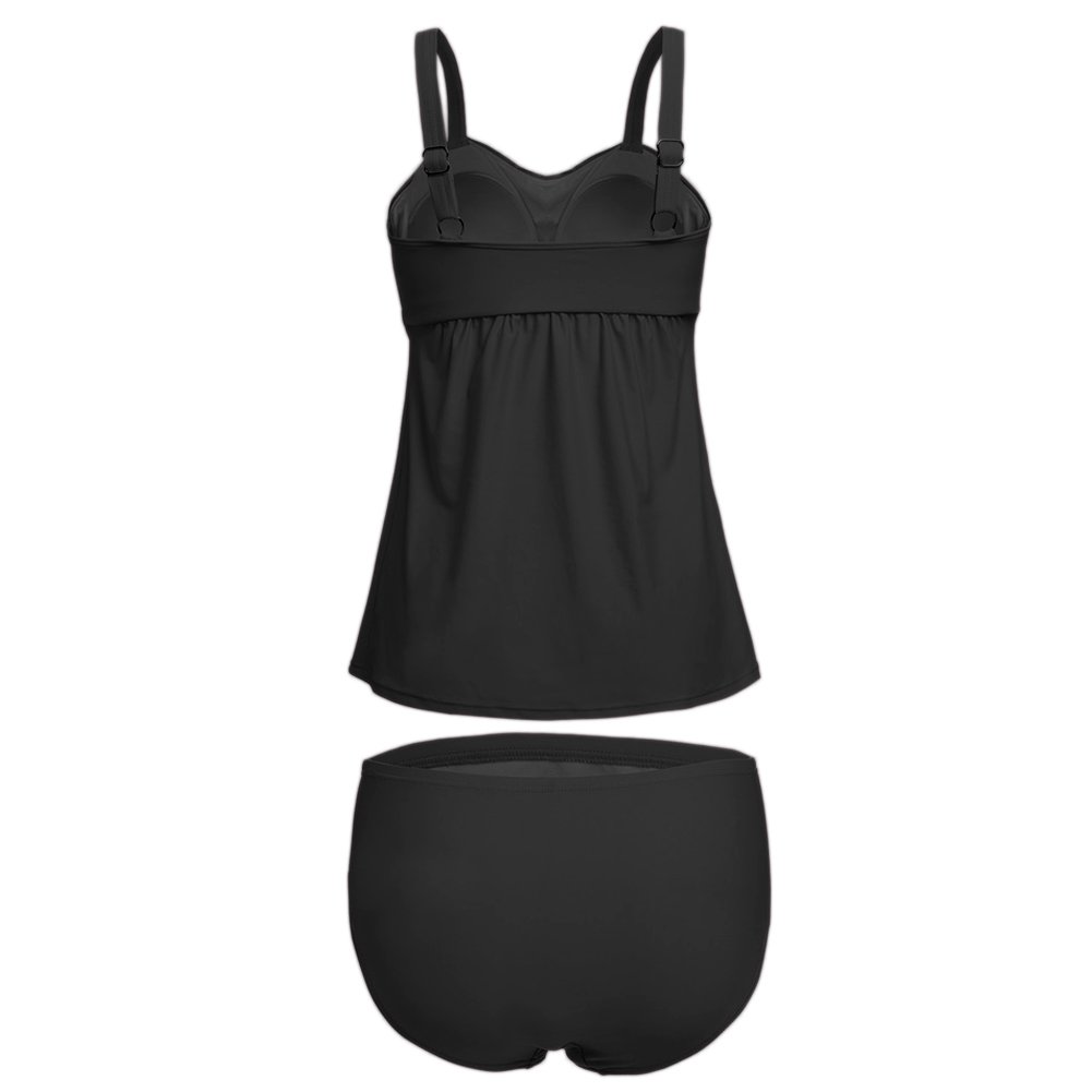 Qiaoer Women Two Pieces Swimwear Tankini Top with Triangle Bikini Bottoms (XXXL, Black)