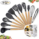 Kitchen Utensil Set Silicone Cooking Utensils 11Piece - Cooking Utensils Set with Bamboo Wood Handles for Nonstick Cookware,FDA approved, Non Toxic Turner Tongs Spatula Spoon Set.-Chef's Hand