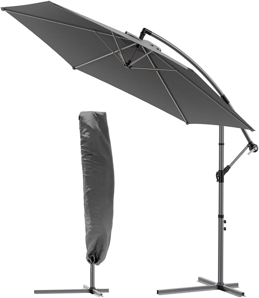 VOUNOT 3m Cantilever Garden Parasol with Crank Tilt 360° Grey