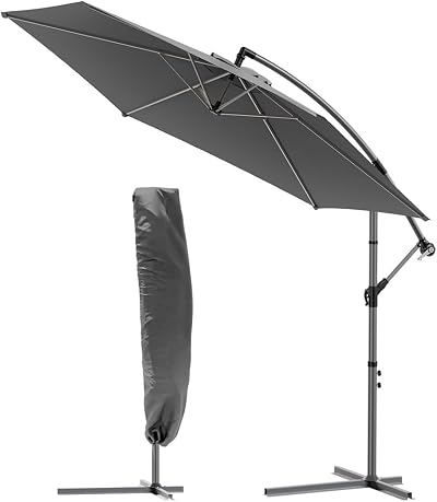 VOUNOT 3m Cantilever Garden Parasol with Crank Tilt 360° Grey