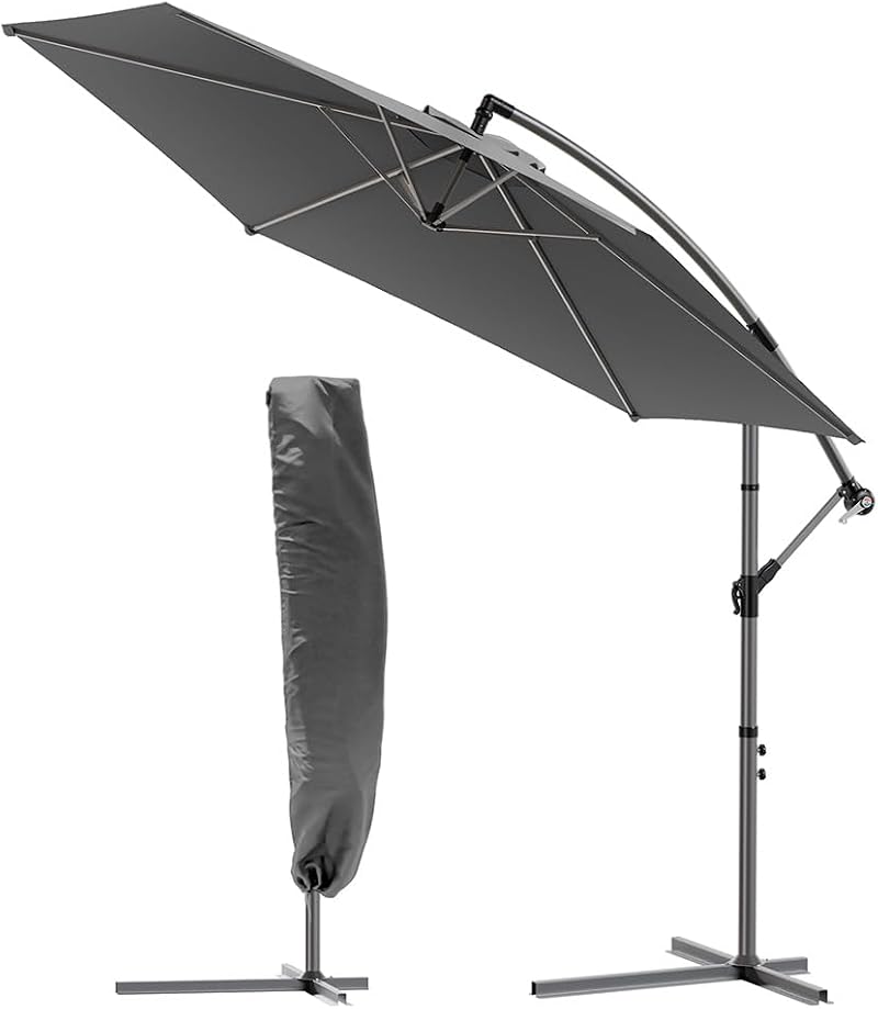 VOUNOT 3m Cantilever Garden Parasol with Crank Tilt 360° Grey