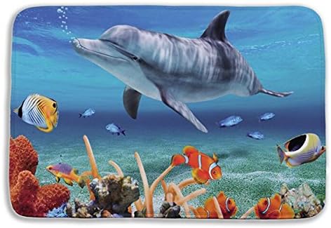Sea 3D Printed Anti-slip Bath Rugs Anti-bacterial Soft Bathroom Mat Bathroom Carpet for Kids Safety with Memory Foam Fabric 15.7 x 23.12inches