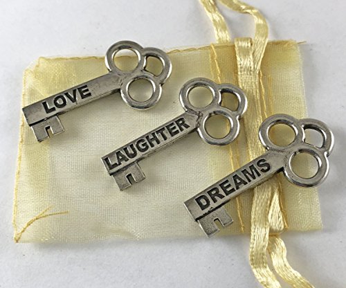 Set of 3 Love Laughter Dreams Mini Keys to Life Pocket Tokens with Organza Bag