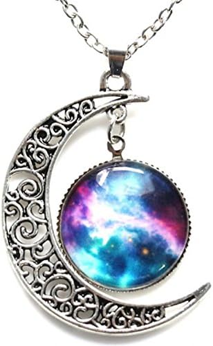 Shally Women's Galaxy & Crescent Cosmic Moon Pendant Necklace 17.5'' Chain Most Gift