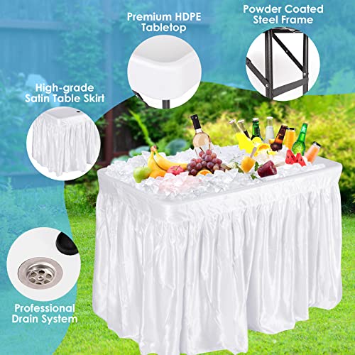 KOTEK Folding Ice Cooler Table with Matching Skirt & Drain Hose