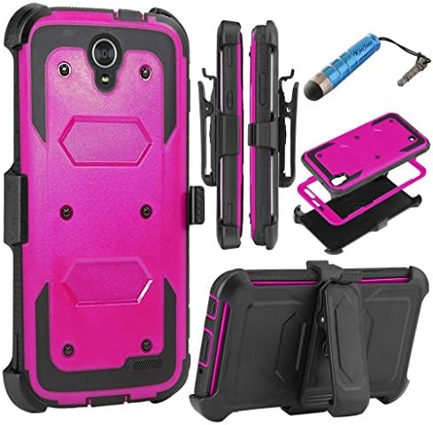 Alcatel Fierce 4/ Allura Case/ Pop 4 Plus Case,Heavy Duty Shockproof[Double Kickstand][Belt Swivel Clip]Dual-Layer Full-Body Armor Rugged Protection Carrying Case With Built-in Screen Protec(Hot Pink)