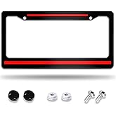 Meikosks Thin Red Line License Plate Frame Firefighters License Plate Frames,Metal Aluminum Car Cover Tag Holder Frames,2 Holes with Screw Caps for Men Women 12x6 Inch