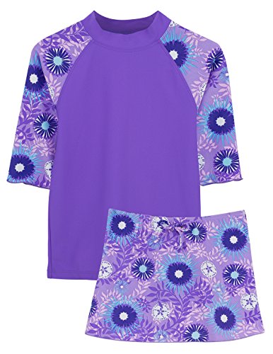 Tuga Girls Tropical Breeze 3 PC Swim Set (UPF 50+), Iris, 8/10 yrs