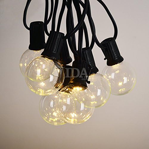 Vidagoods 50 Ft Outdoor Lighting Garden Backyard Market Xmas Holiday Patio Party Globe String Lights 50 Base Sockets + 55 Clear Bulb Set (LED- G50-50 Socket, Black (Warm White))
