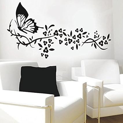 Mrs Shop Wall Sticker Black Butterfly Flower Living Room Vinyl Wall Art Decals Bedroom 3d Wall Stickers Decoration Wallpaper