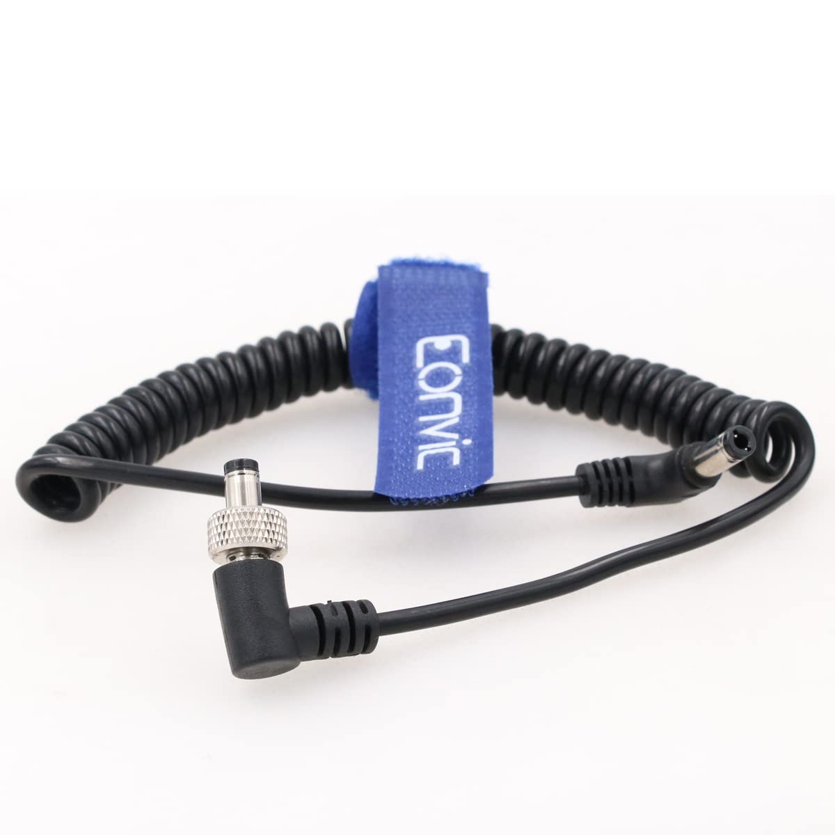 Eonvic 2.1mm DC Right Angle to Locking DC Plug Coiled Cable for Atomos Ninja V Atomos Shogun Lectrosonics venue VR IFB