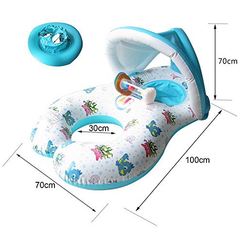 B&p Swimming Ring,Mother Baby Swim Floats,Pool Float Adjustable Sunshade Inflatable Baby Swim Ring,Boat Double Seats for 6-36 Months Floating Leisure Float Toy,Outdoor Summer Pool Best Gift