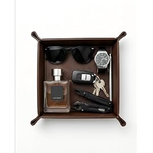 JekoLife Faux Leather Key Tray, Entryway Organizer for Wallet, Brown | Structured entryway tray for keys, wallet, watch and p