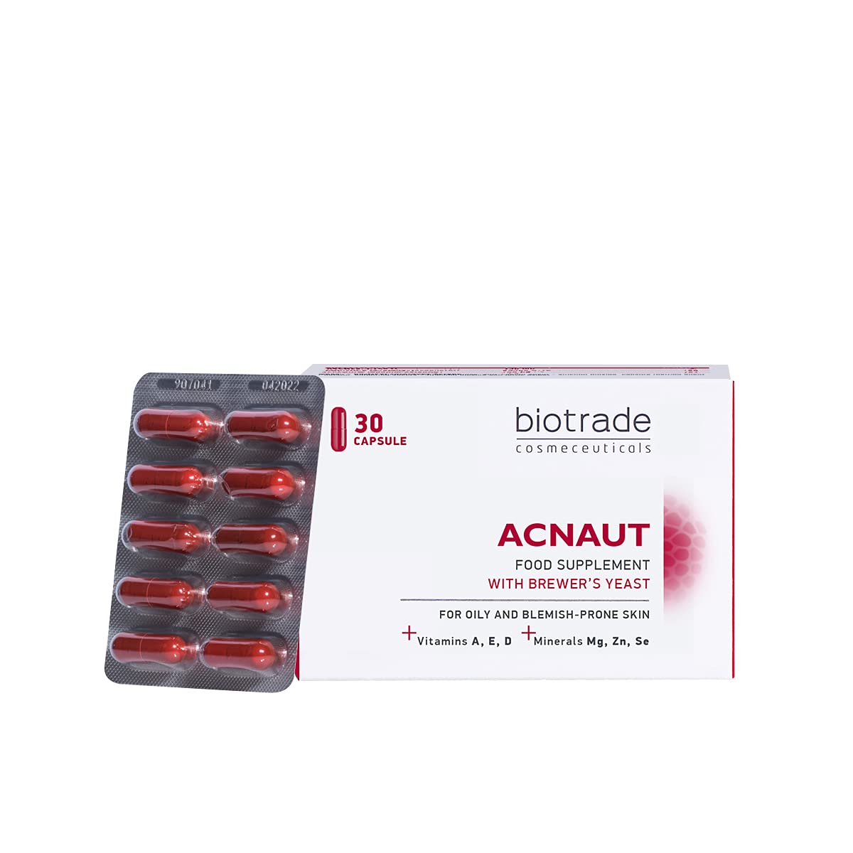 Biotrade Acnaut Skin Supplements for Oily and Blemish-Prone Skin - Hair and Nails Vitamins for Women & Men with Vitamins, Minerals & Brewer’s Yeast - 30 Capsules