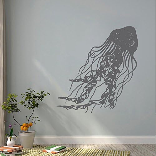 Jellyfish Wall Decal Nautical Ocean Sea Beach Theme Underwater Decal Bathroom Decor Wall Decal Art Vinyl Sticker(teal, 37"h x32"w)
