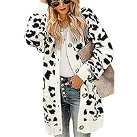 MAGQOO Womens Leopard Printed Cardigan Sweater Button Sweater Knit Loose