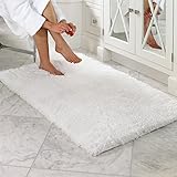 LOCHAS Luxury Soft Bathroom Rug Non-Skid Rubber Back Water Absorbable Bath Mat Decorative, 2.6 x 3.9 ft, White