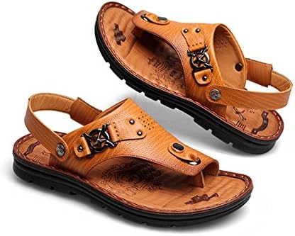 Mubeuo Men's Leather Beach Hiking Sandles Walking Sandals Brown 44 9.5 D(M) US
