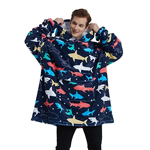 Fiosnow Shark Blanket Hoodies for Women and Men Adult Oversize Wearable Blanket Hoodies for Soft and Warm