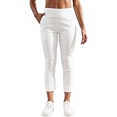 JAMfit Women's Pull-On Capri Pants Stretch High Waist Dressy Casual Cropped Pants with Pockets