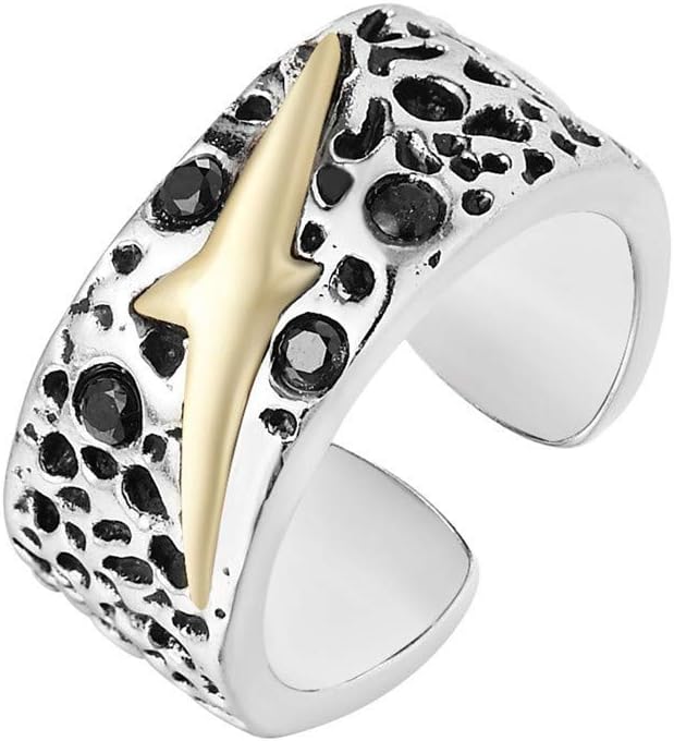 Ueice European and American Men's Personality Retro Meteorite Titanium Steel Rings