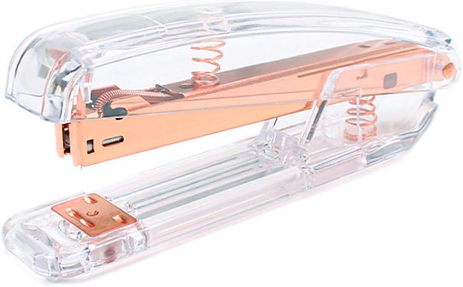 Rose Gold Stapler with Staples 1000 Pieces, 25 Pages Capacity, Acrylic Clear Desktop Stapler Offered by Runying - a Classic Modern Design to Brighten up Your Desk, for Office School Home Accessory