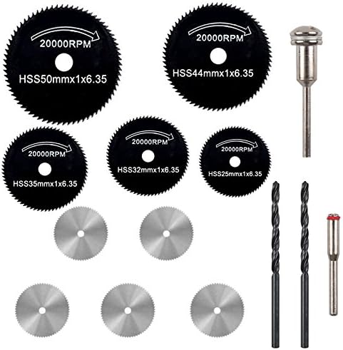 PROMMON 5Pcs HSS Saw Blades Circular Saw Blade &amp; 5Pcs Stainless Steel Wood Cutting Wheel Saw Blade Discs &amp; 2Pcs 3mm Twist Drill Bit For Prommon Dremel Rotary Tools Pack Of 12Pcs