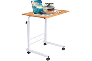 HENF Mobile Laptop Computer Desk Cart Height Adjustable Laptop Table Desk with Wheels Rolling Laptop Stands Sofa Side Table Portable Tray Table for Couch Bed Sofa Home Office (Oak- S)