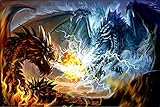 DIY 5D Diamond Painting Kits for Adults, Full Drill Cross Stitch Crystal Rhinestone Embroidery Pictures Arts Craft for Home Wall Decor Gift Ice Dragons and Fire Dragons