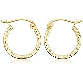 14K Yellow Gold Textured Sparkle-Cut Hoop Earrings for Women | Available in Small/Large