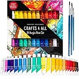 Acrylic Paint Set 24 Colors by Crafts 4 ALL Perfect for Canvas, Wood, Ceramic, Fabric. Non Toxic & Vibrant Colors. Rich Pigments Lasting Quality for Beginners, Students & Professional Artist