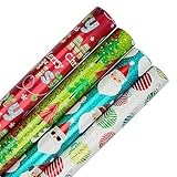 JAM Paper Christmas Design Wrapping Paper- 100 Sq Ft - Holographic Merry Christmas Set - 4/Pack