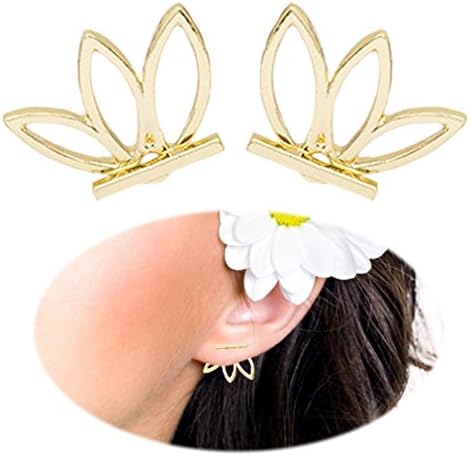 Lotus Studs Ear Crawler Earrings Cuff Climber Ear Wrap Pin Vine Pierced Charms Geometric Clip On Jewelry