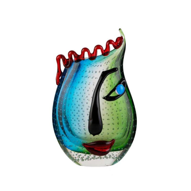 Photo 1 of Yao Yuan Hand Blown Art Glass Vase with face Art,Murano Glass Style,Multi-Colored