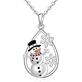 Talonior Snowman Christmas Necklace for Women Sterling Silver Snowman Necklaces Holiday Winter Xmas Jewelry Birthday Christmas Thanksgiving Gifts
