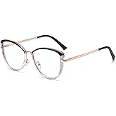 LJCZKA Blue Light Blocking Glasses for Women Cat Eye Computer Gaming Eyeglasses Cateye Metal Frame Anti Eyestrain Clear Lens