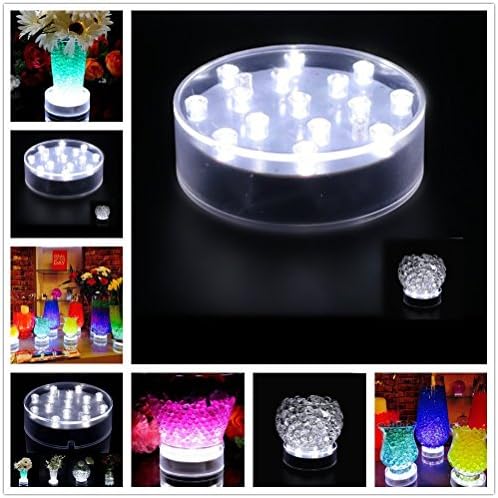 4 Inch Round Acrylic LED Vase Base Light Cup Display Base USB Charging Port or Battery-powed -with 15 Super Bright White LED Beads