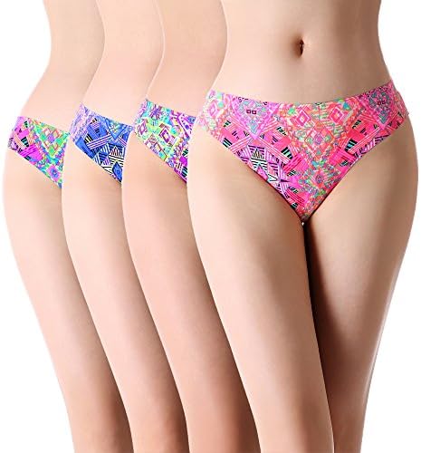 Secret Show Women's Fun Colorful Seamless Laser-Cut Thong Panties (Set of Four Colors)