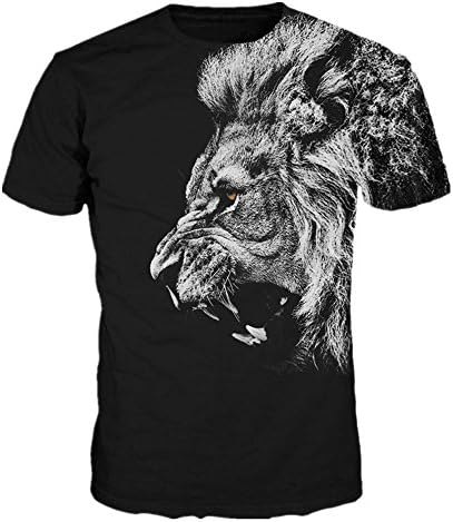 Mclochy Unisex Realistic 3D Lion T Shirts Summer Short Sleeve Black Tee Shirt Tops