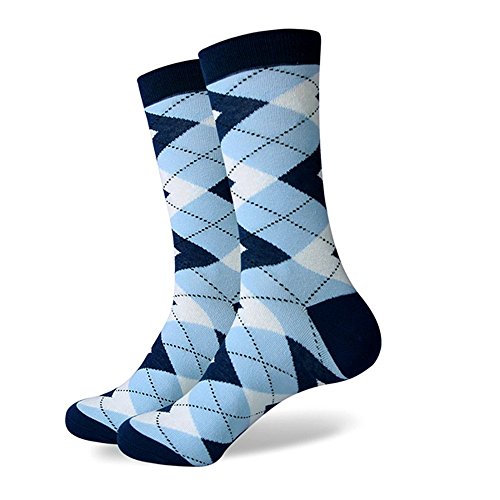 SummerTies Argyle Socks, Mens Dress Socks, Mid Calf Short - Navy, Blue, White