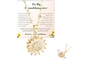 FISHFRUIT To My Granddaughter Sunflower Fidget Necklace,Spinning Sunflower Pendant Necklace Granddaughter Necklace, Granddaughter Gifts from Grandma, Rotating Daisy Flower Anxiety Necklace