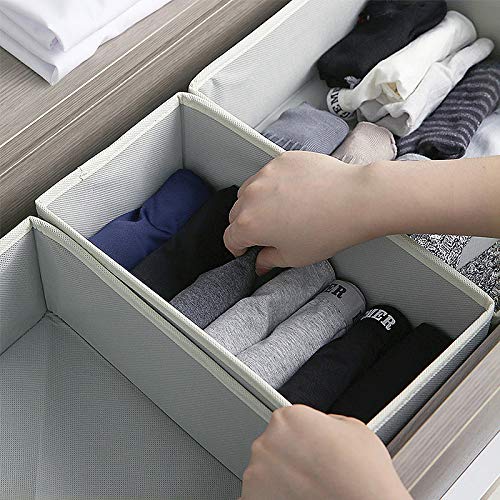 DIOMMELL Foldable Cloth Storage Box Closet Dresser Drawer Organizer Fabric Baskets Bins Containers Divider for Clothes Underwear Bras Socks Lingerie Clothing,Set of 6 Grey 060
