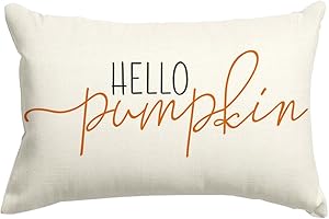 RABUSOFA Fall Pillow Covers 12x20 Inch,Autumn Hello Pumpkin Pillows Decorative Throw Pillows,Lumbar Outdoor Thanksgiving Cushion Cover Farmhosue Fall Decor for Bedroom Couch Sofa White